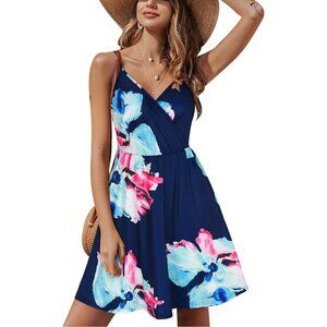 Women' 2024 Neck Solid Spaghetti Strap Summer Casual Swing Sundress with Pocket